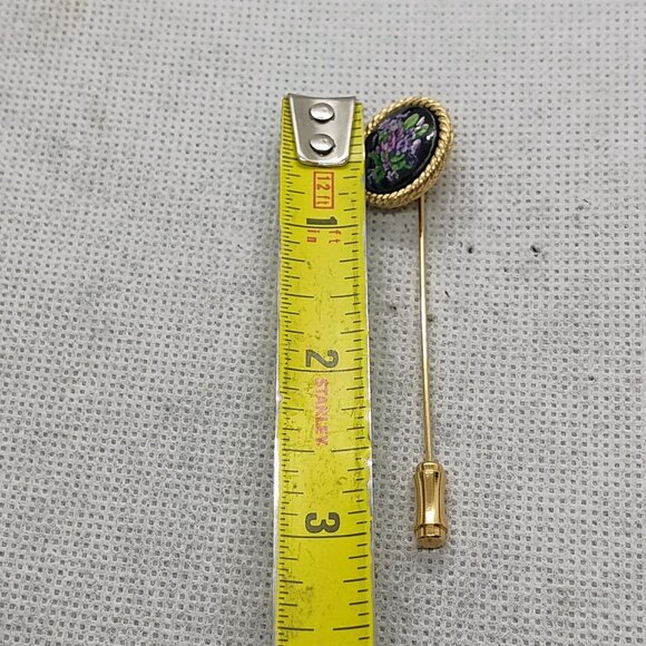 Vtg Crown Trifari Hand Painted Stick Hat Lapel Pin Bouquet of Purple Violets - Picture 3 of 4